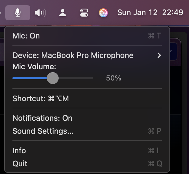Hard Mute Menu Bar Interface